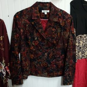 Coldwater Creek Autumn Plaid Floral Blazer size 12